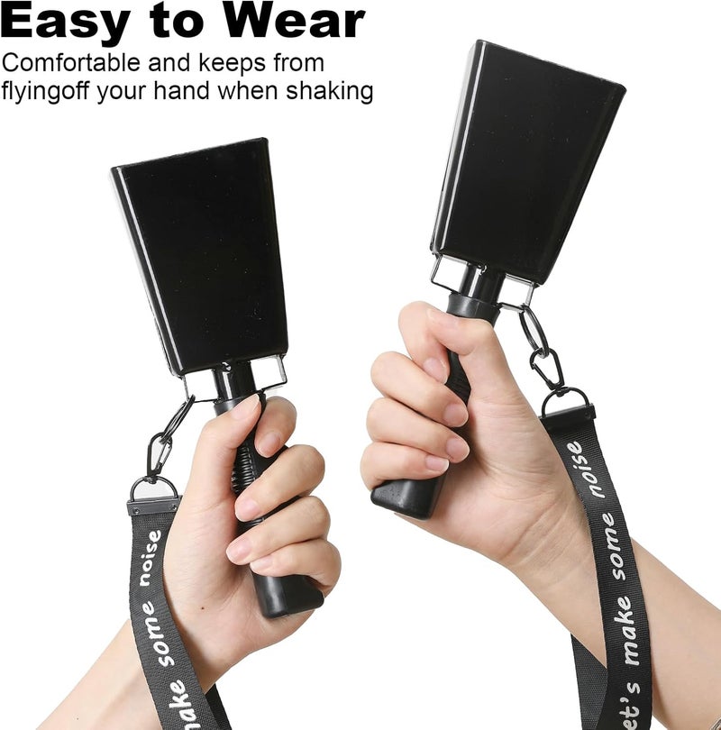 CHMI Cow Bells with Wrist Strap - Cowbell with Handle 2pcs, Customizable Cowbells for Sporting Events, for Football Games,Chimes, Percussion, Musical Instruments, Call Bell, Farm Ranch (black) - Image 3